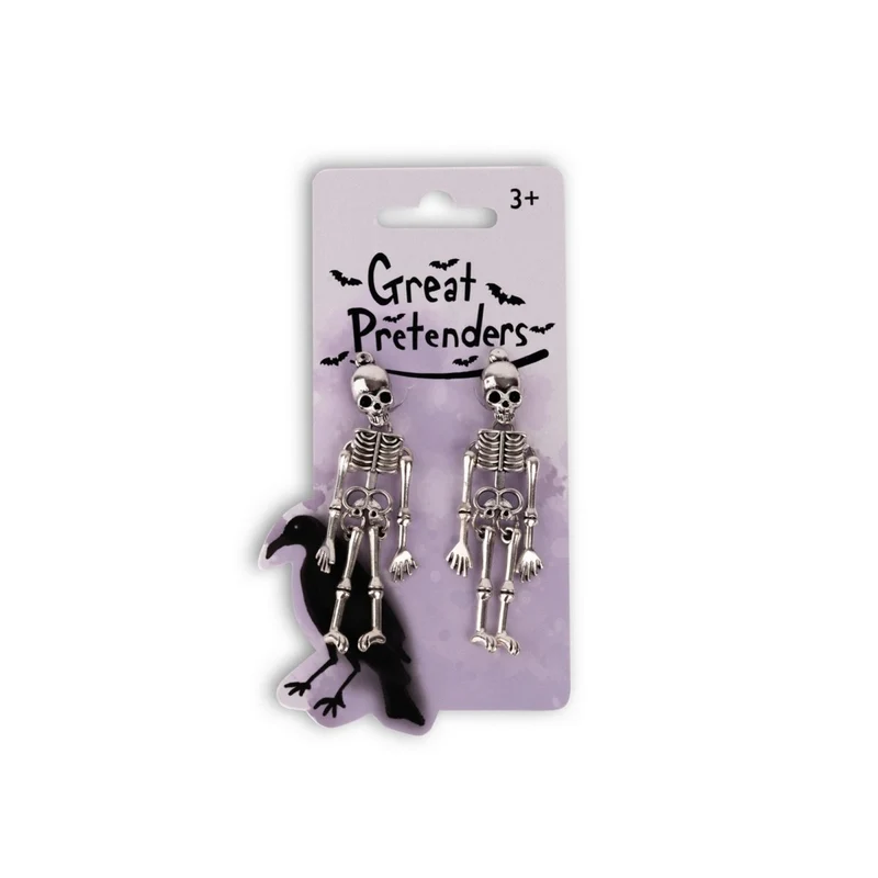 Spooky Scary Skeleton Clip On Earrings for Kids, 1 Count