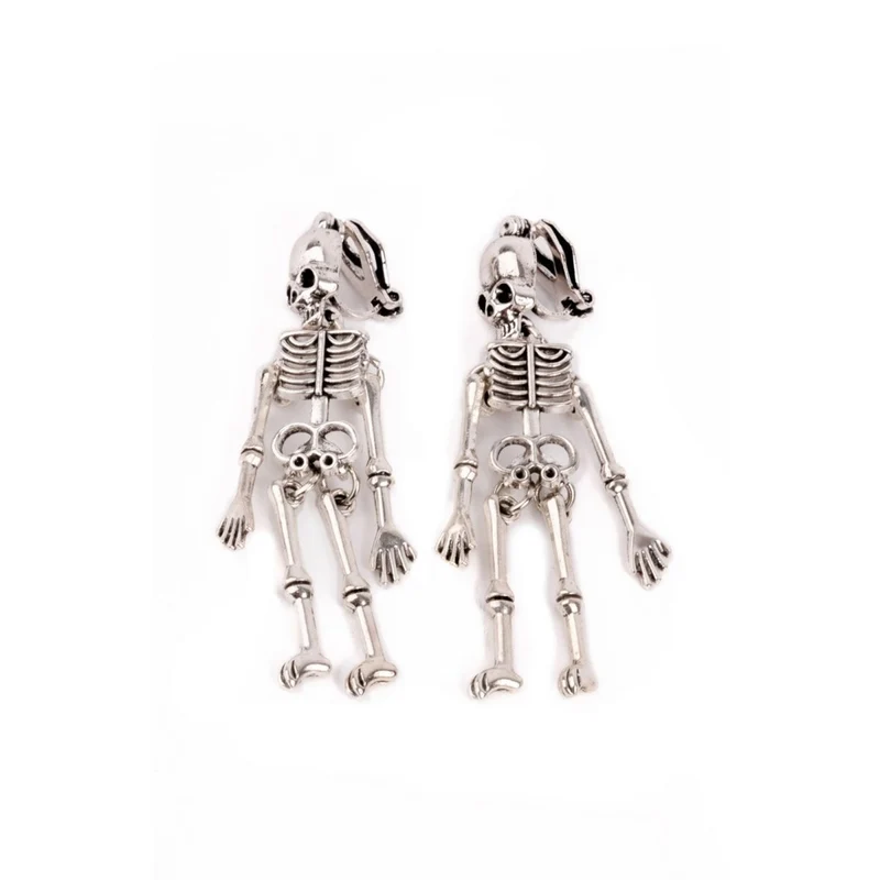Spooky Scary Skeleton Clip On Earrings for Kids, 1 Count