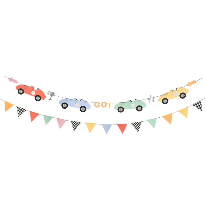 Race Cars Paper Garland, 72 Inches, 2 Count