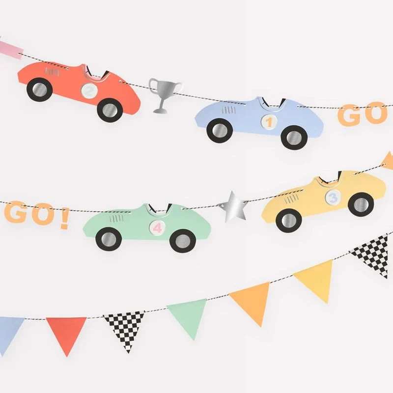 Race Cars Paper Garland, 72 Inches, 2 Count