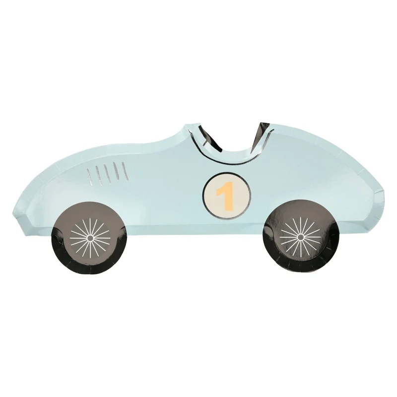 Race Cars Large Car Shaped Lunch Paper Plates, 15.5 x 6.25 Inches, 8 Count