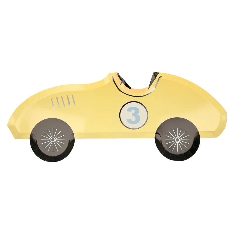 Race Cars Large Car Shaped Lunch Paper Plates, 15.5 x 6.25 Inches, 8 Count