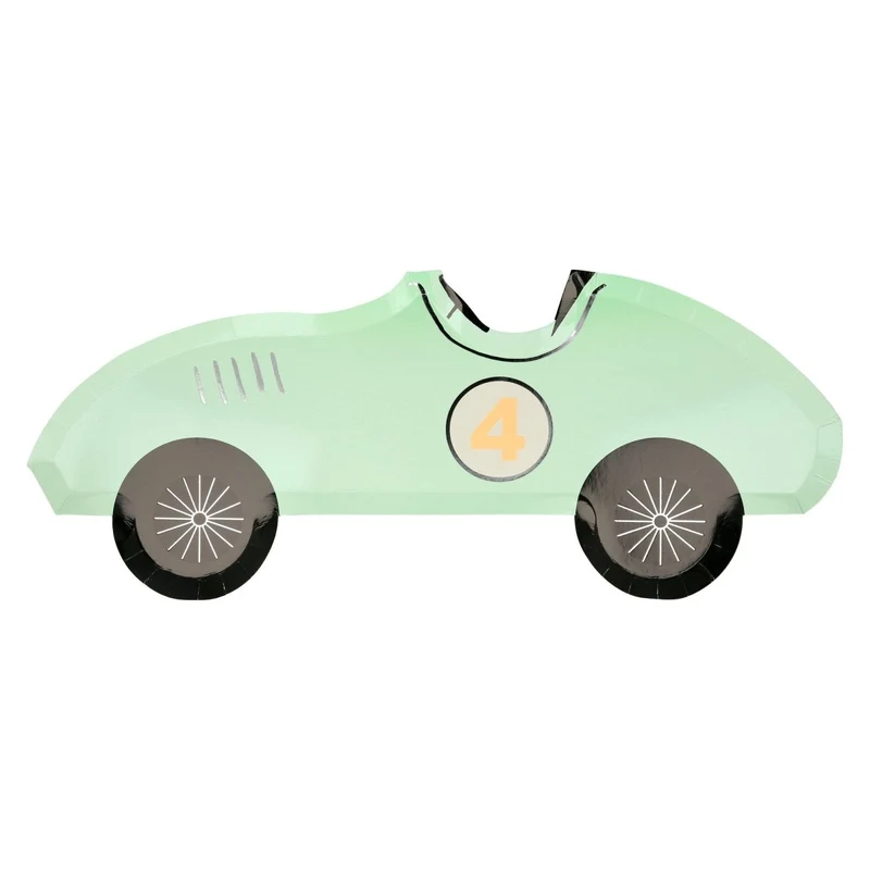 Race Cars Large Car Shaped Lunch Paper Plates, 15.5 x 6.25 Inches, 8 Count