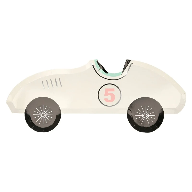 Race Cars Large Car Shaped Lunch Paper Plates, 15.5 x 6.25 Inches, 8 Count