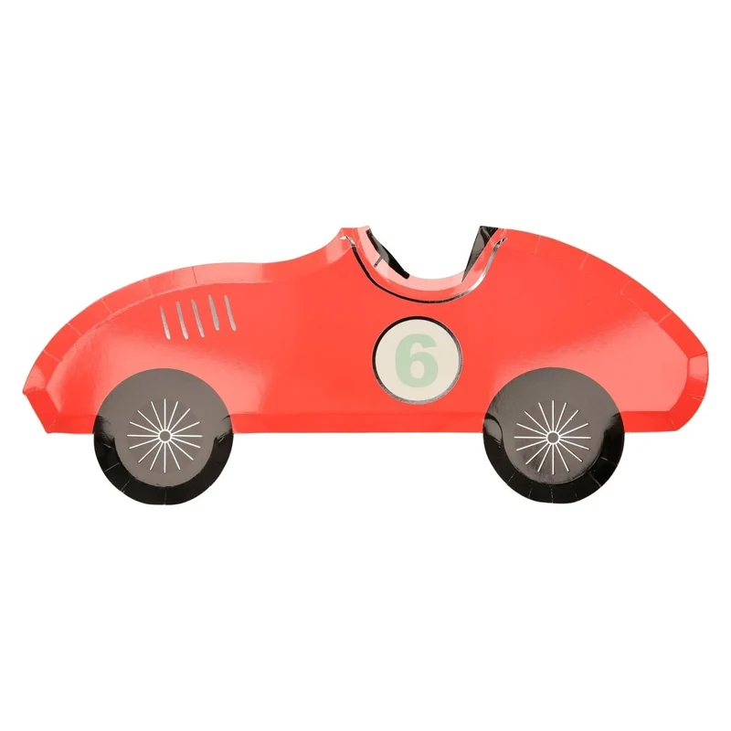 Race Cars Large Car Shaped Lunch Paper Plates, 15.5 x 6.25 Inches, 8 Count