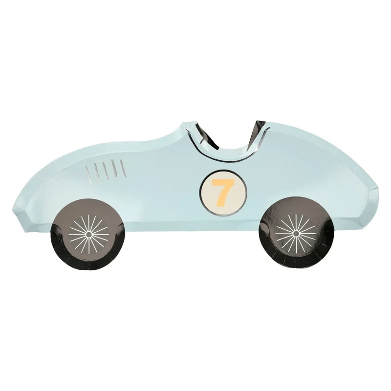 Race Cars Large Car Shaped Lunch Paper Plates, 15.5 x 6.25 Inches, 8 Count