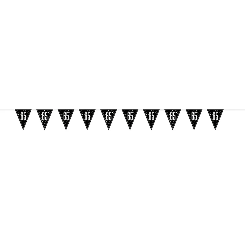 Black and Silver 65th Happy Birthday Pennant Banner, 1 Count