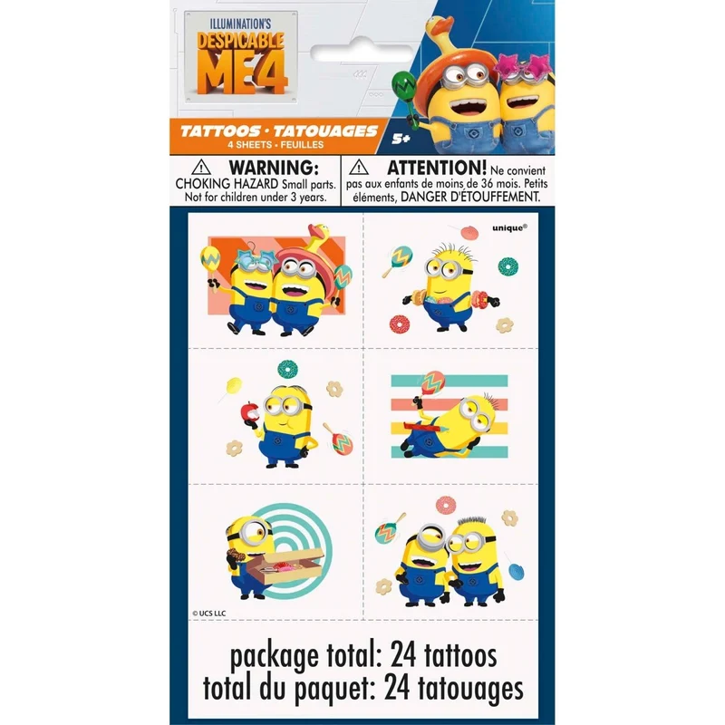Despicable Me 4 Tattoo Sheets, 4 Count