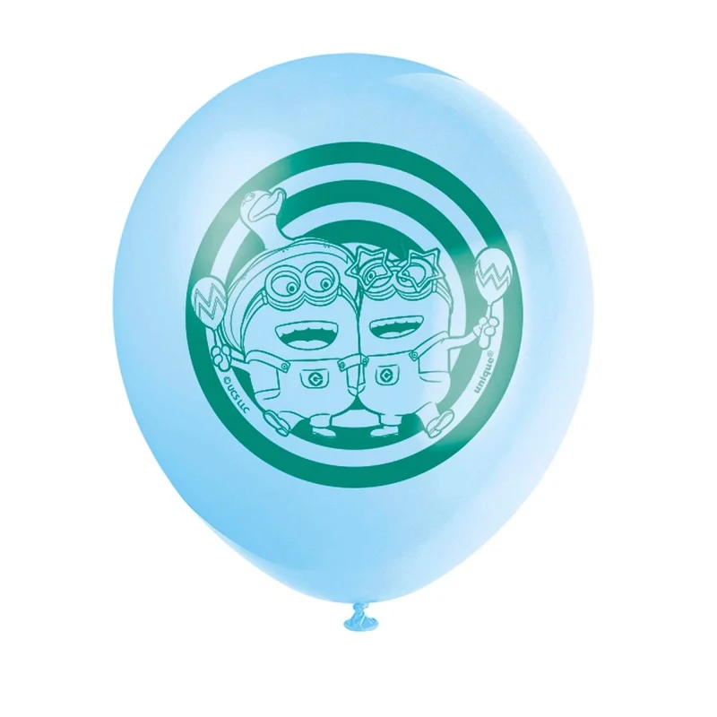Despicable Me 4 Printed Latex Balloons, Blue, Green, Yellow and Peach, 12 inches, 8 Count