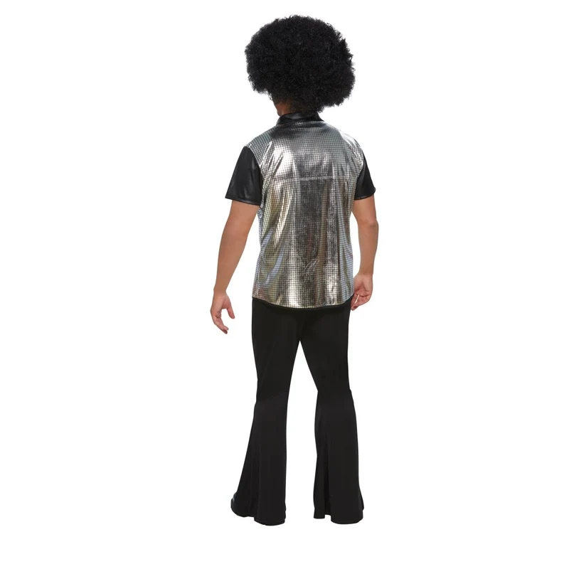 70s Plus Size Disco Shirt for Adults, Silver and Black Shirt