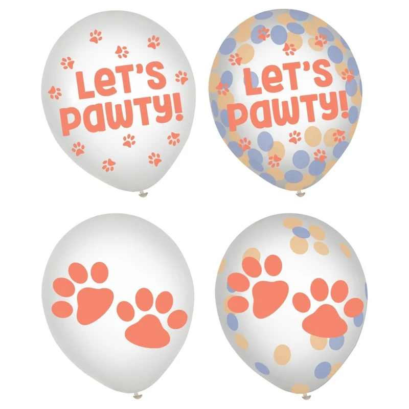 Pawsome Party Confetti Latex Balloons, Clear, Orange, and Blue, 12 Inches, 6 Count