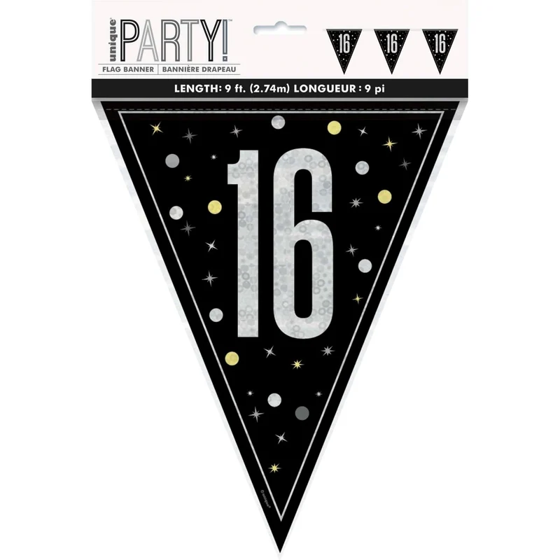 Bonne Fête Black/Silver - Pennant Banner - 16