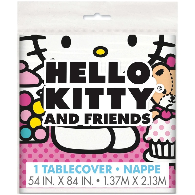 Hello Kitty and Friends Birthday Rectangular Plastic Table Cover, 54 x 84 Inches, 1 Count