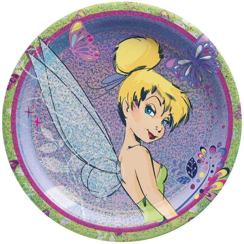 Tinker Bell Birthday Large Round Lunch Paper Plates, 9 Inches, 8 Count
