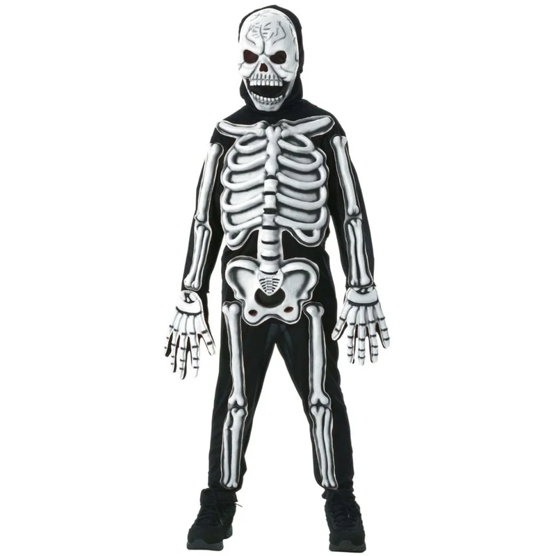 Glow-in-the-Dark Skeleton Costume for Kids, Black Jumpsuit