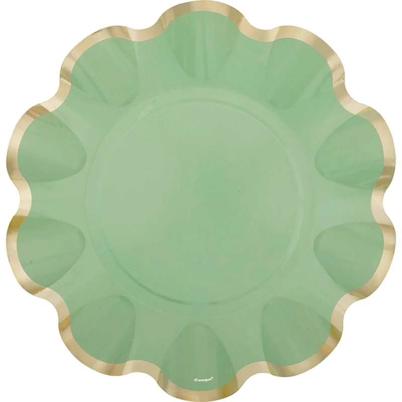 Dainty Easter Large Flower Shaped Lunch Paper Plates, Sage Green, 9 Inches, 8 Count