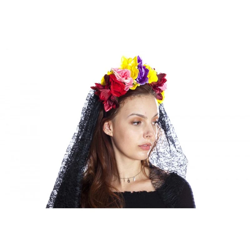 Day of the Dead Headband with Veil for Adults