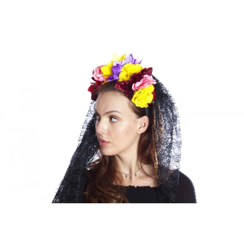 Day of the Dead Headband with Veil for Adults