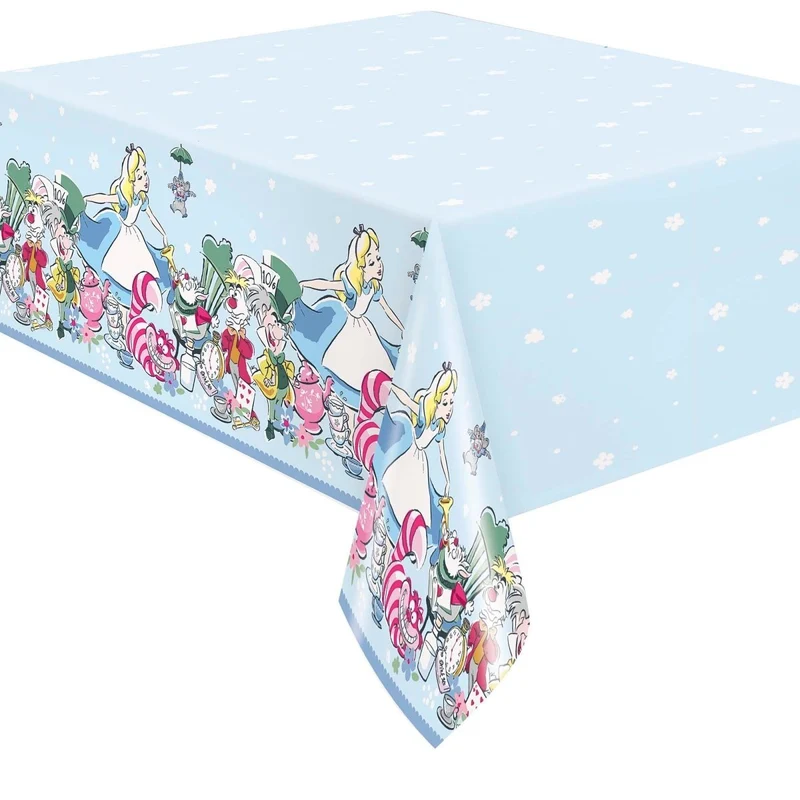 Alice in Wonderland Birthday Rectangular Plastic Table Cover, 54 x 84 Inches, 1 Count