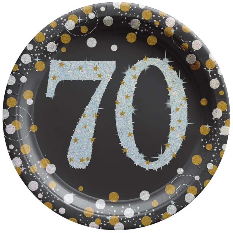 70th Sparkling Celeb Small Round Dessert Paper Plates, 7 Inches, 8 Count