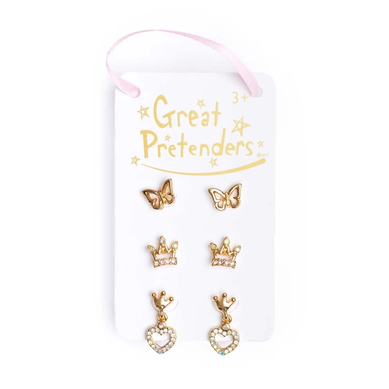 Boutique Royal Crown Studded Earrings for kids, 3 Count
