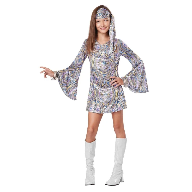 Disco Darling Costume for Kids, 70's Dress and Head Tie