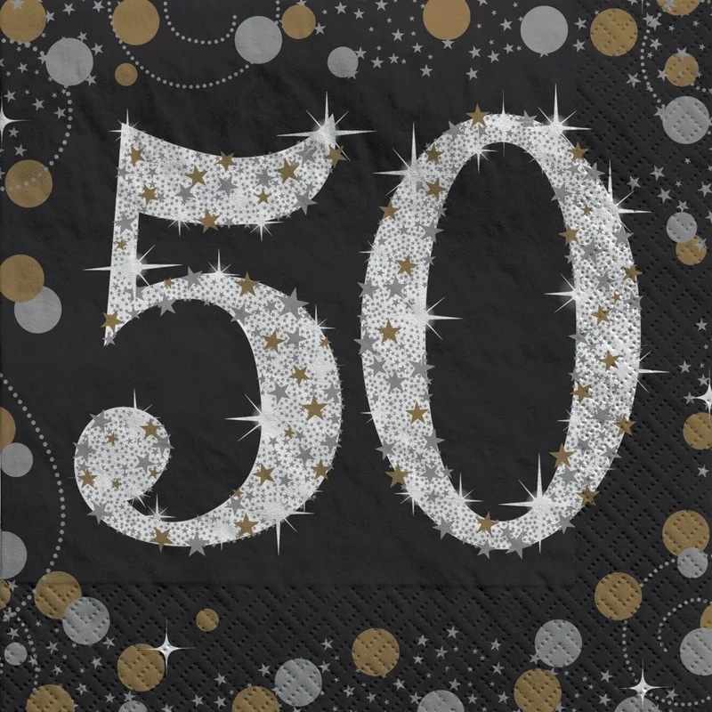 50th Sparkling Celeb Small Beverage Napkins, 16 Count