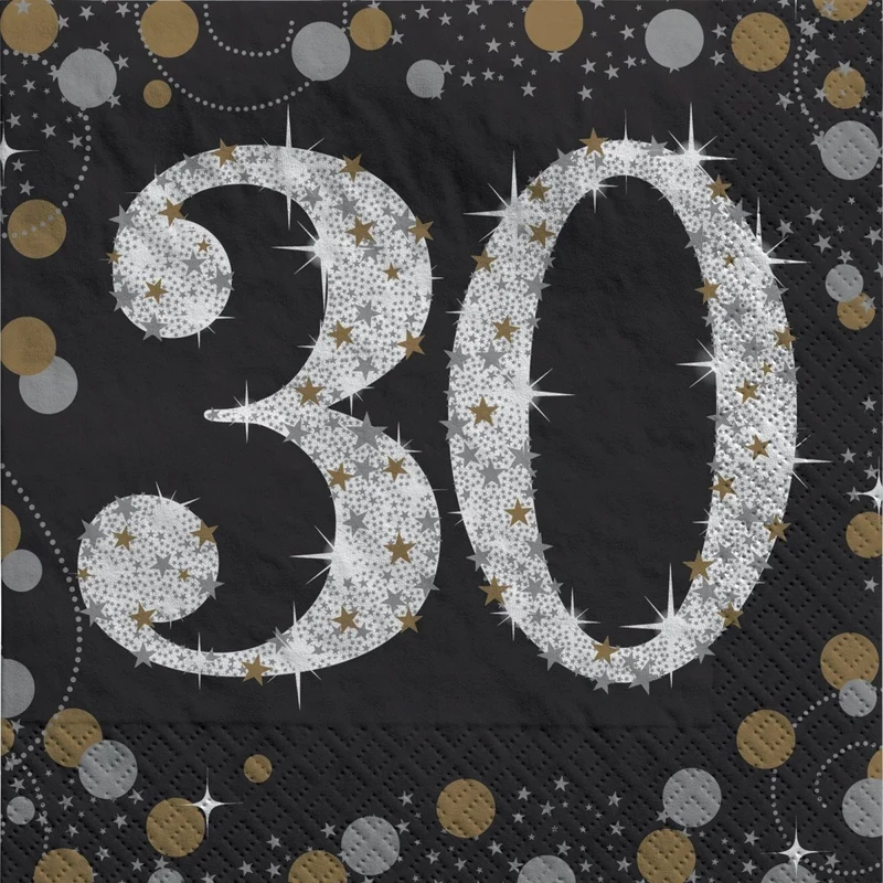 30th Sparkling Celeb Small Beverage Napkins, 16 Count
