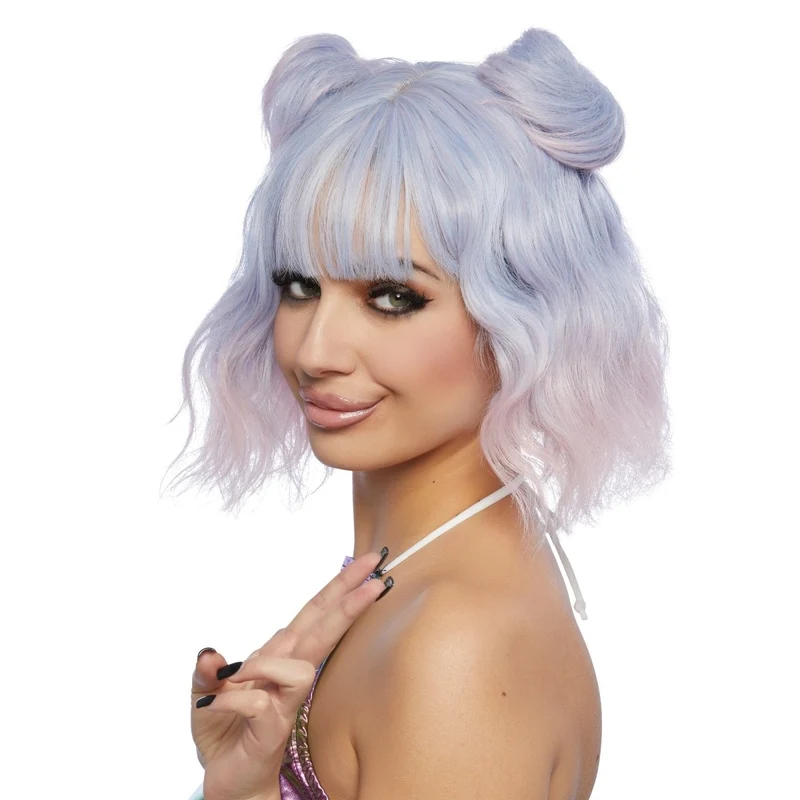 Festival Blue and Pink Short Wavy Wig for Adults
