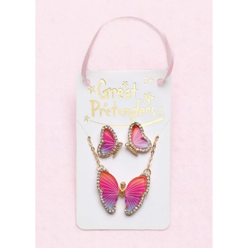 Boutique Butterfly Necklace and Earrings for kids , 1 Count