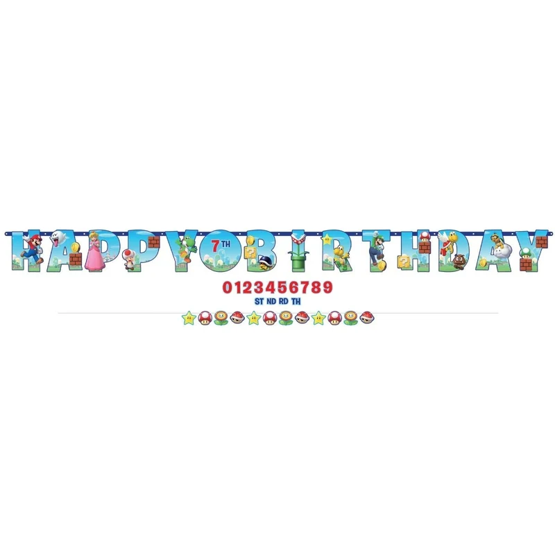 Super Mario Bros Happy Birthday Jumbo Customizable Letter Paper Banner, 1 Count