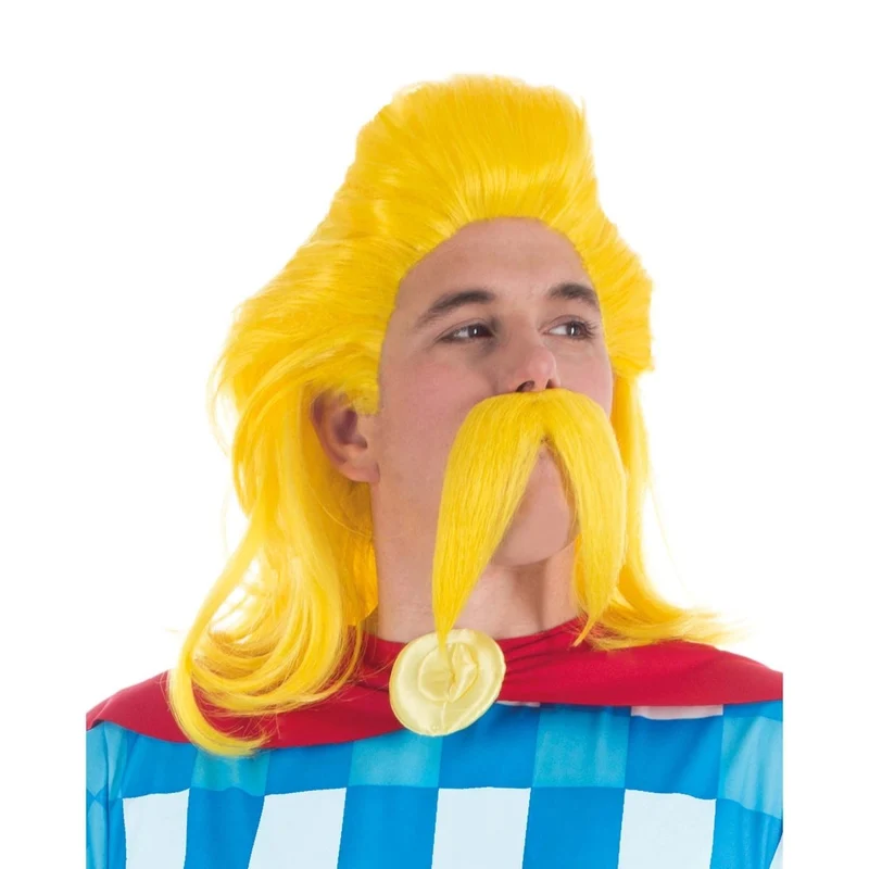 Assurancetourix Yellow Wig and Mustache for Adults, Asterix and Obelix