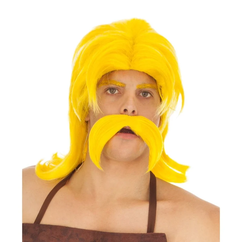 Cetautomatix Yellow Wig and Mustache for Adults, Asterix and Obelix
