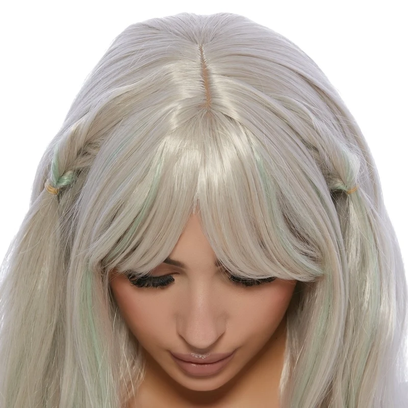 Yakumo Grey and Green Long Wig for Adults
