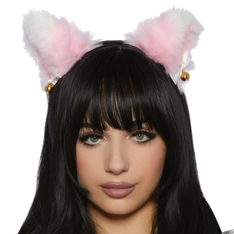 Pink and White Ears Headband with Bow for Adults