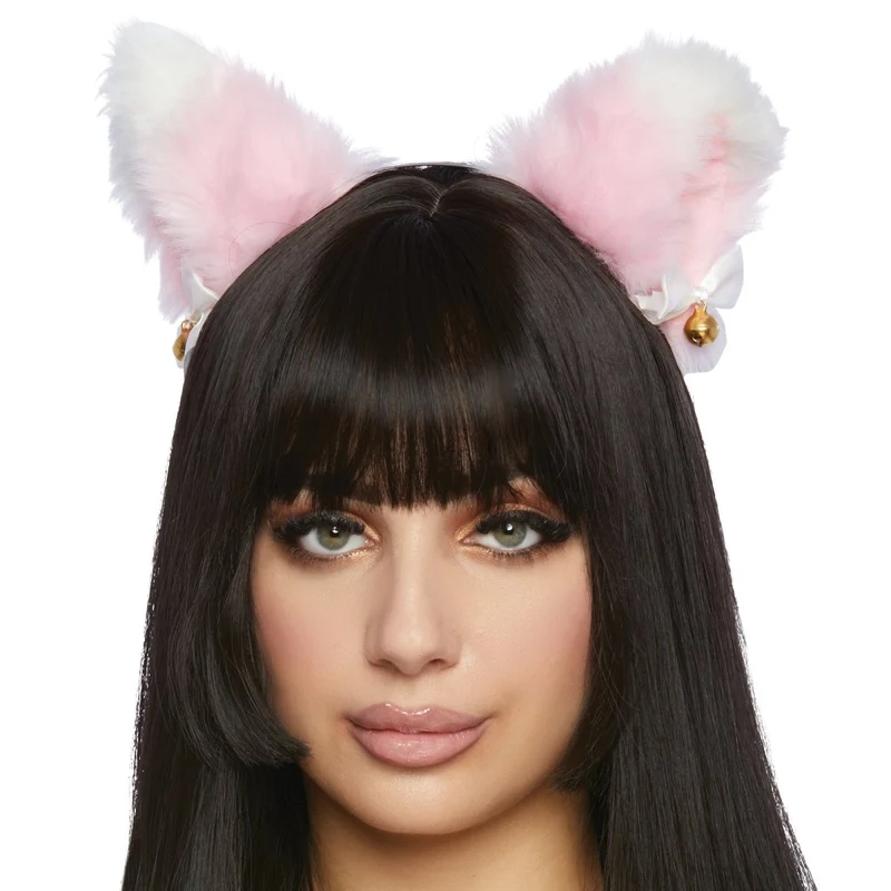 Pink and White Ears Headband with Bow for Adults