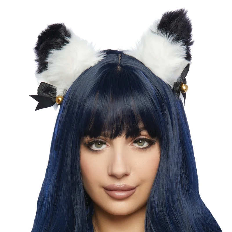 Black and White Ears Headband with Bow for Adults