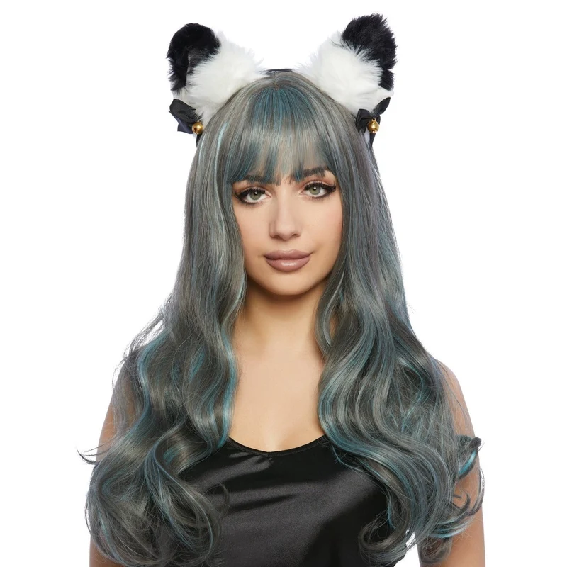 Black and White Ears Headband with Bow for Adults