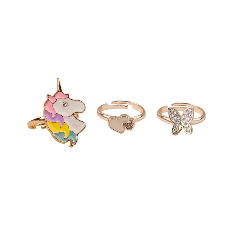 Unicorn and Butterfly Ring Set for kids, 3 Count