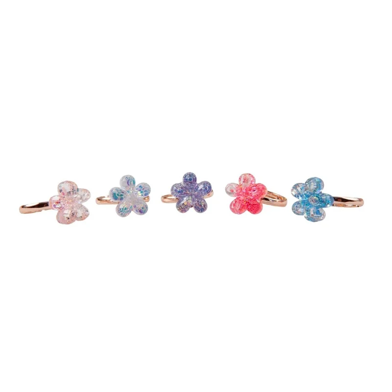 Boutique Shimmer Flower Ring Set for Kids, 5 Count