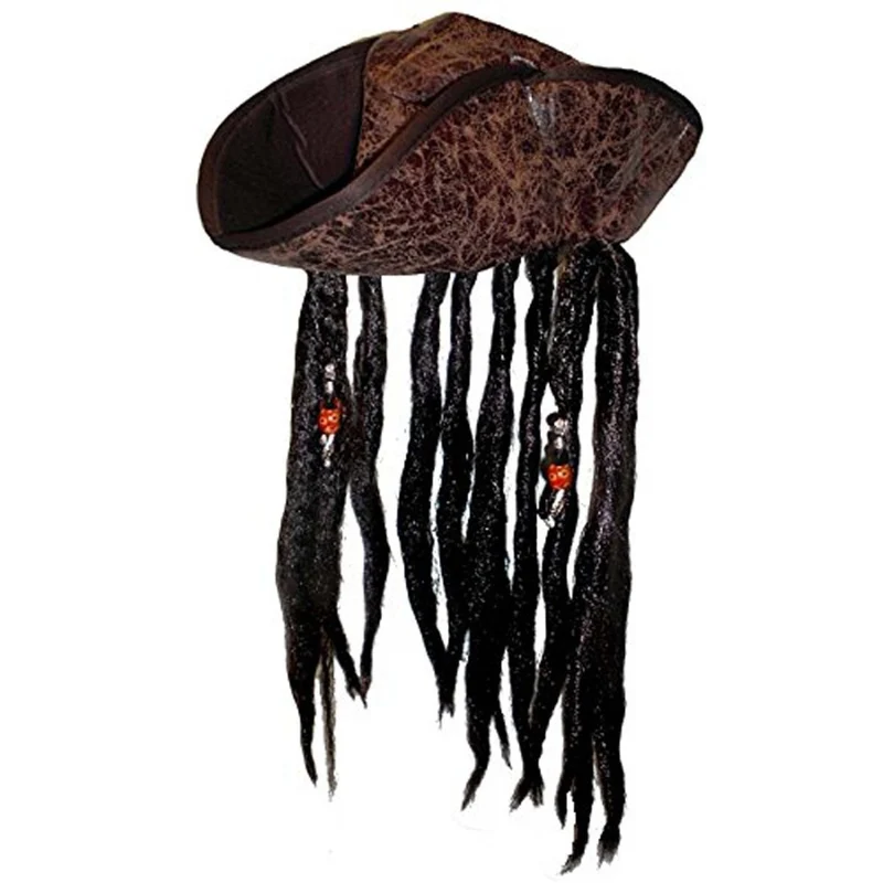 Brown Pirate Hat with Braids Costume Accessory for Adults