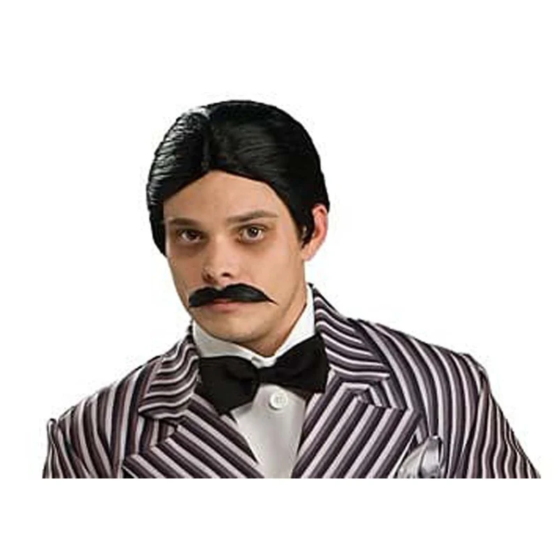 Gomez Addams Black Wig and Mustache for Adults, Family Addams