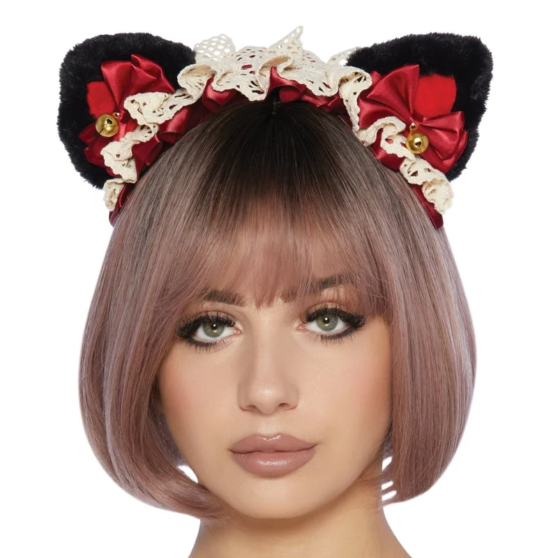 Black and Red Ears Headband with Lace for Adults