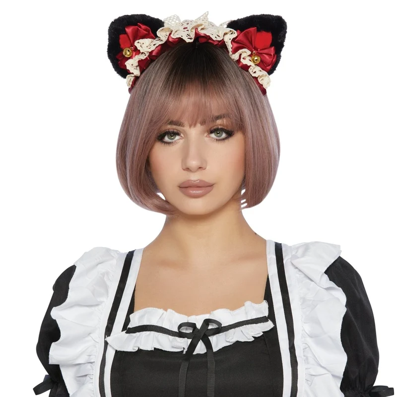 Black and Red Ears Headband with Lace for Adults