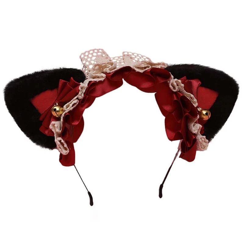 Black and Red Ears Headband with Lace for Adults