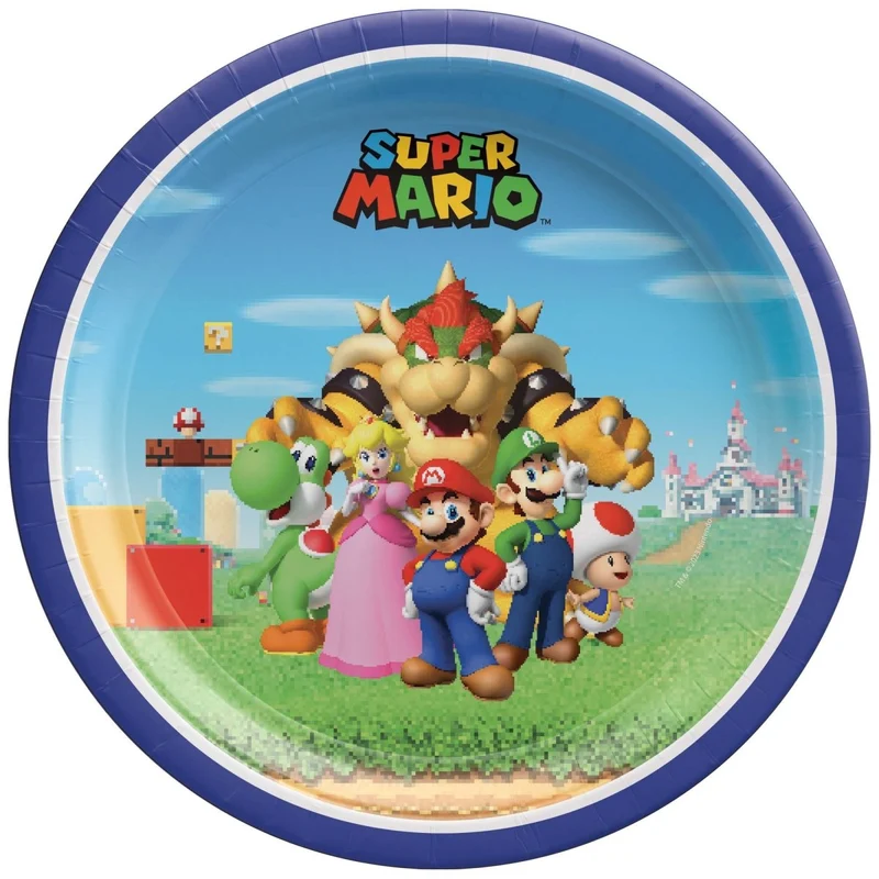 Super Mario Bros Birthday Small Round Dessert Paper Plates, 7 Inches, 8 Count