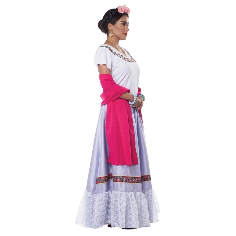 Frida Kahlo Costume for Adults, White Blouse and Purple Skirt