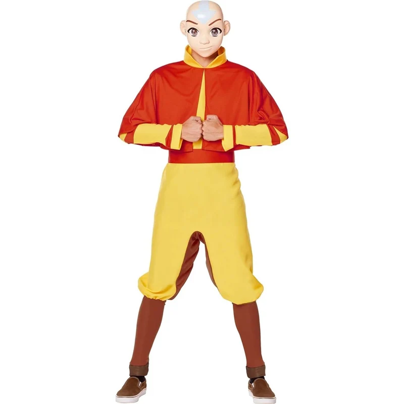 Avatar Aang Costume for Adults, Red and Yellow Jumpsuit