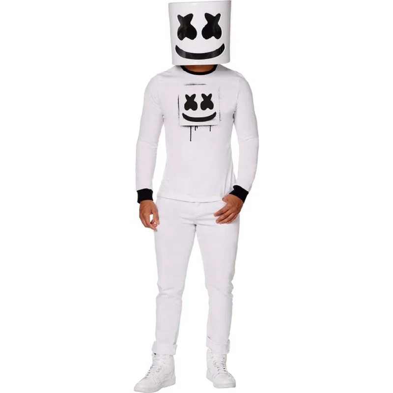 Marshmello Costume for Adults, White Shirt and Mask