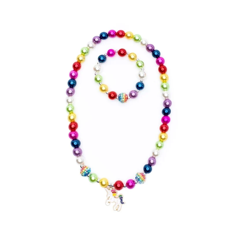 Gumball Rainbow Unicorn Necklace and Bracelet Set for Kids